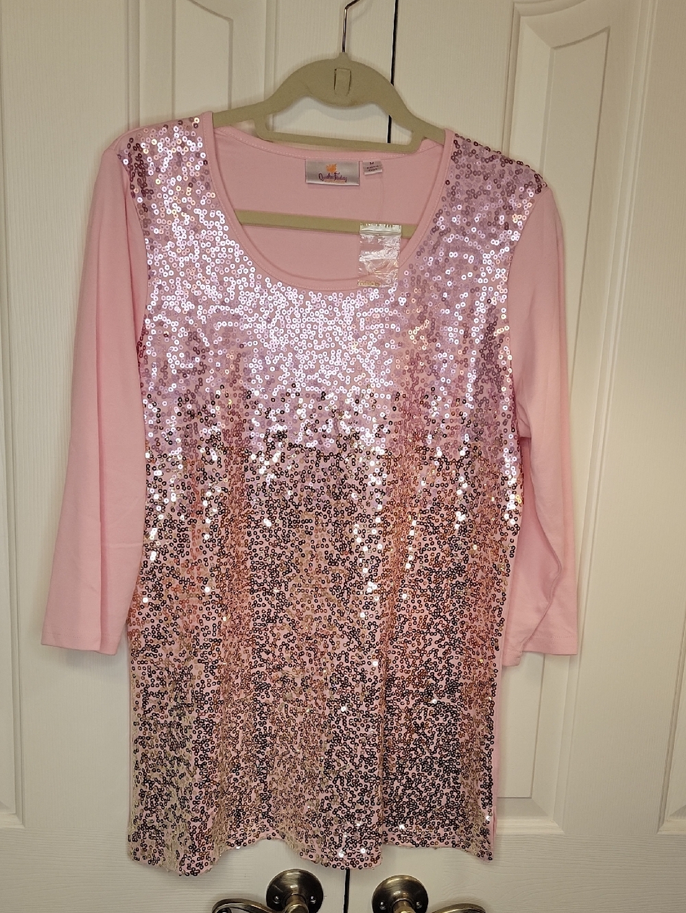 Quacker Factory Pink Sequined Top